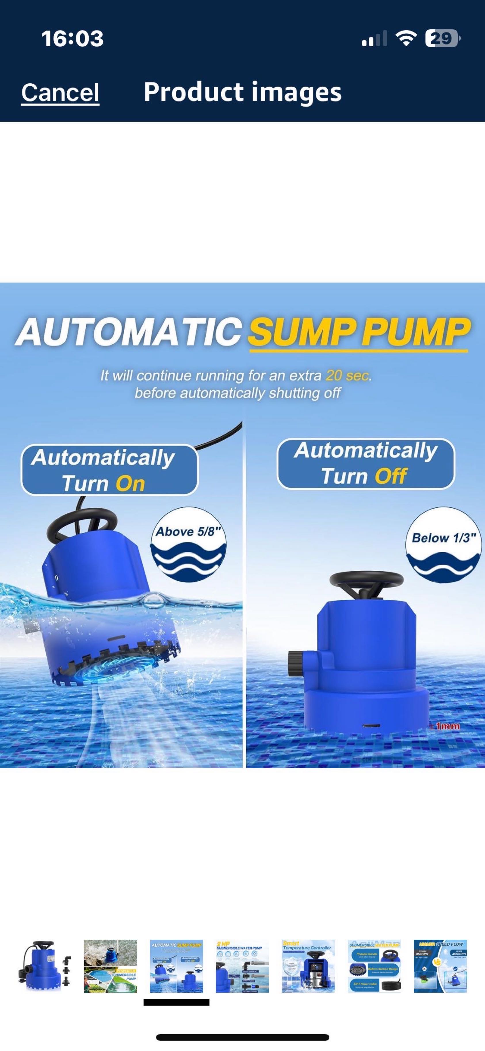 4600GPH自动潜水水泵，用于游泳池排水，带33英尺电源线的除水泵，用于洪水地区，洪水房屋地下室，游泳池， - 2