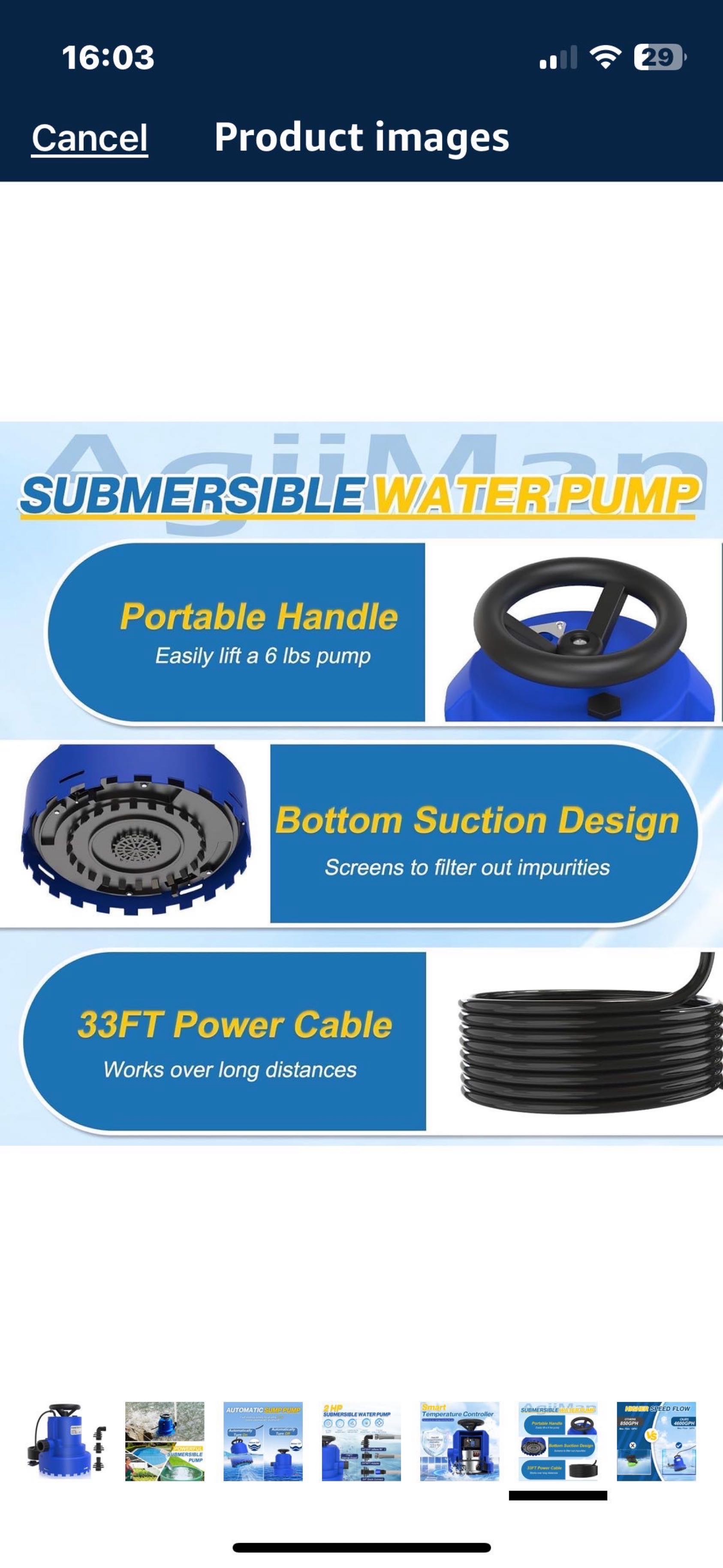 4600GPH自动潜水水泵，用于游泳池排水，带33英尺电源线的除水泵，用于洪水地区，洪水房屋地下室，游泳池， - 5