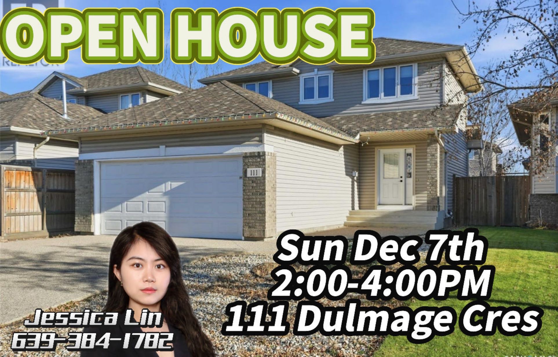 OPEN HOUSE开放参观 时间：周日 12月7日2:00-4:00 PM 地址：111 Dulmage Cres