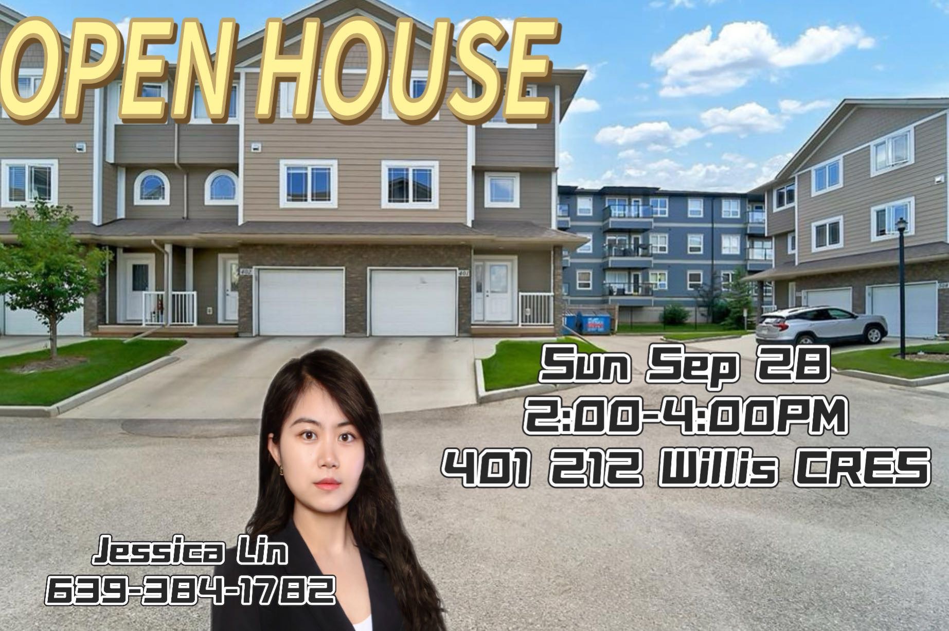 open house开放参观时间：周日9月28日2:00-4:00PM 地址：401 212 Willis CRES