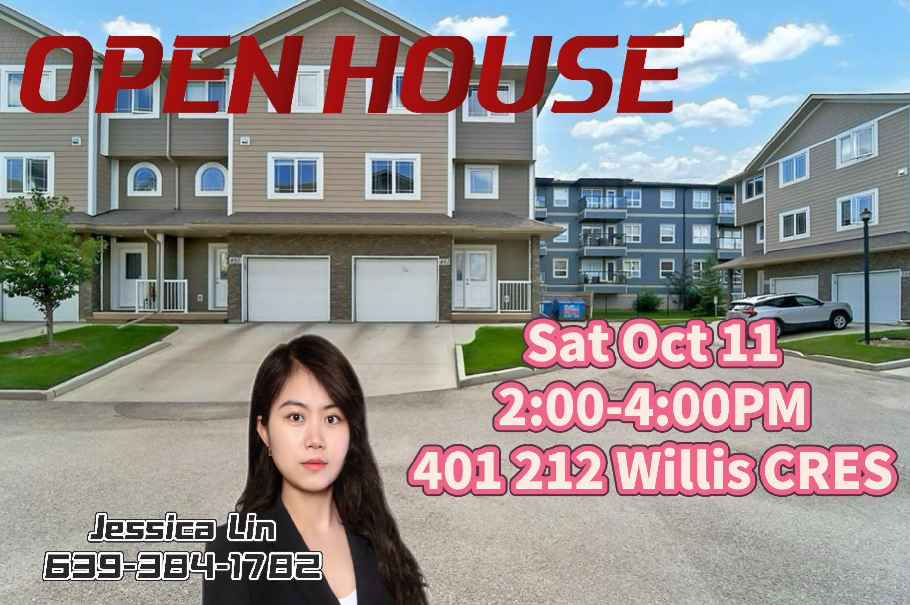 OPEN HOUSE开放参观时间：周六10月11日1:00-3:00PM 地址：401 212 Willis CRES