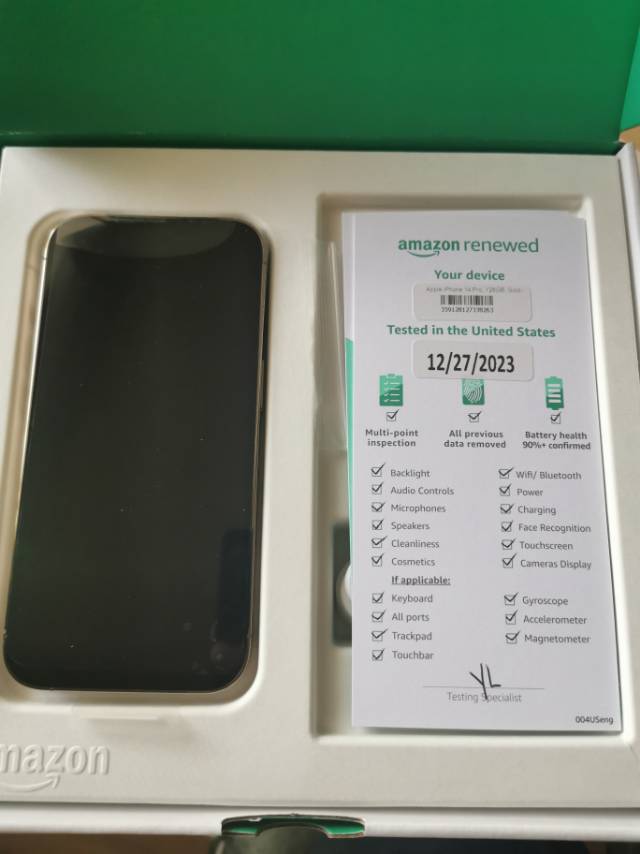 亚马逊认证Iphone 14 pro 128G 金色  翻新