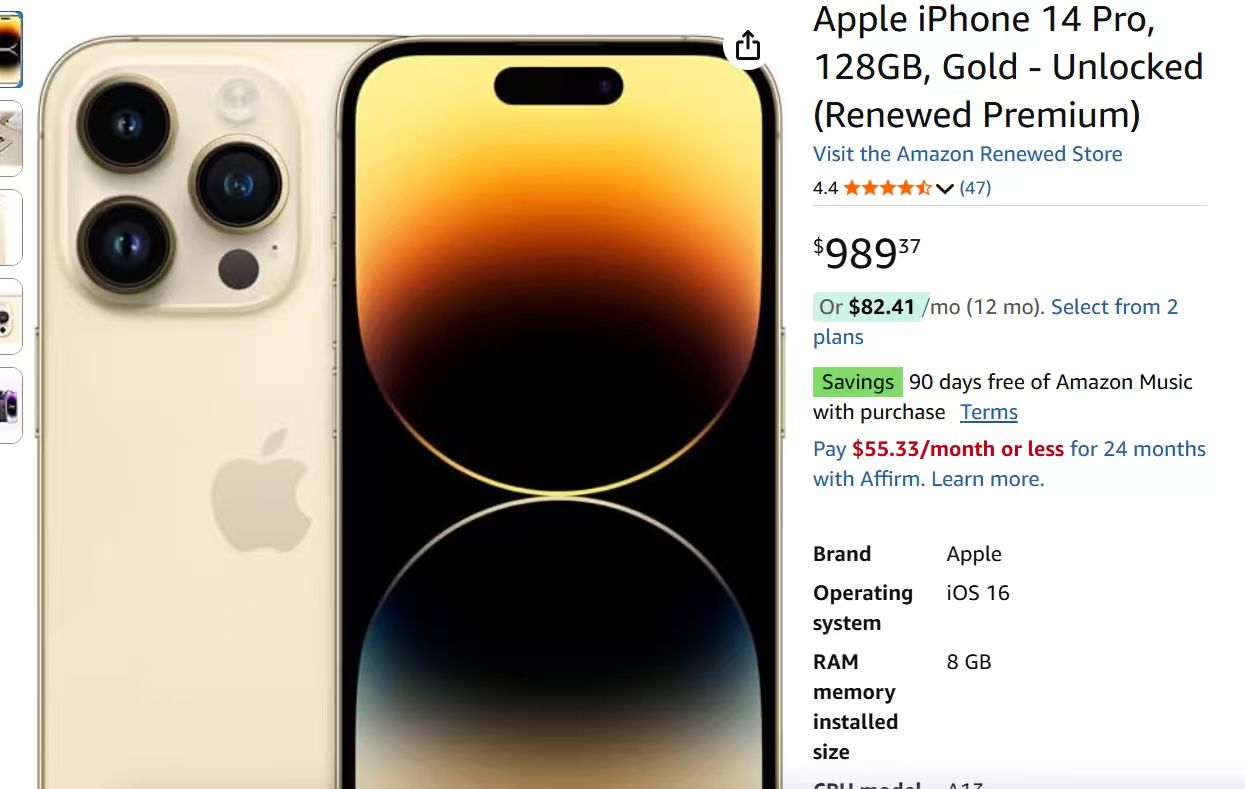 亚马逊认证Iphone 14 pro 128G 金色  翻新 - 3
