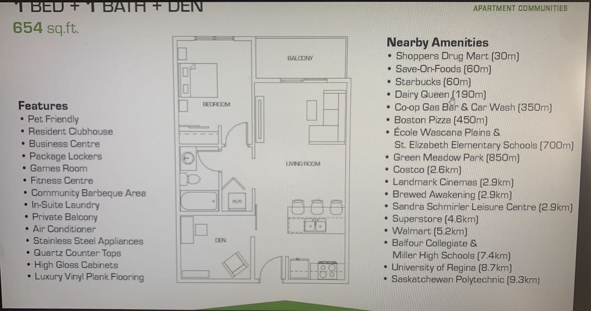 里贾纳东区Greens， 1bedroom 1den公寓转租 - 2