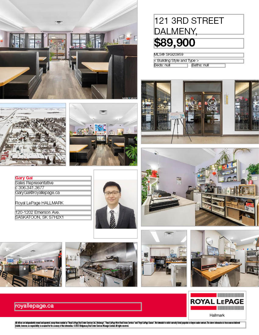离Saskatoon市区仅20分钟车程，2100人口Dalmeny小镇独市中西融合餐厅生意出售