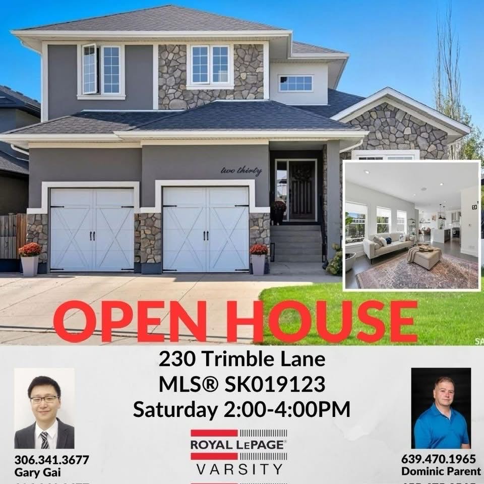 Public Open House公众开放看房 230 Trimble Lane 10月25日 周六 2:00-4PM Gary Gai或者同事Dominic Parent会在此迎接🙏