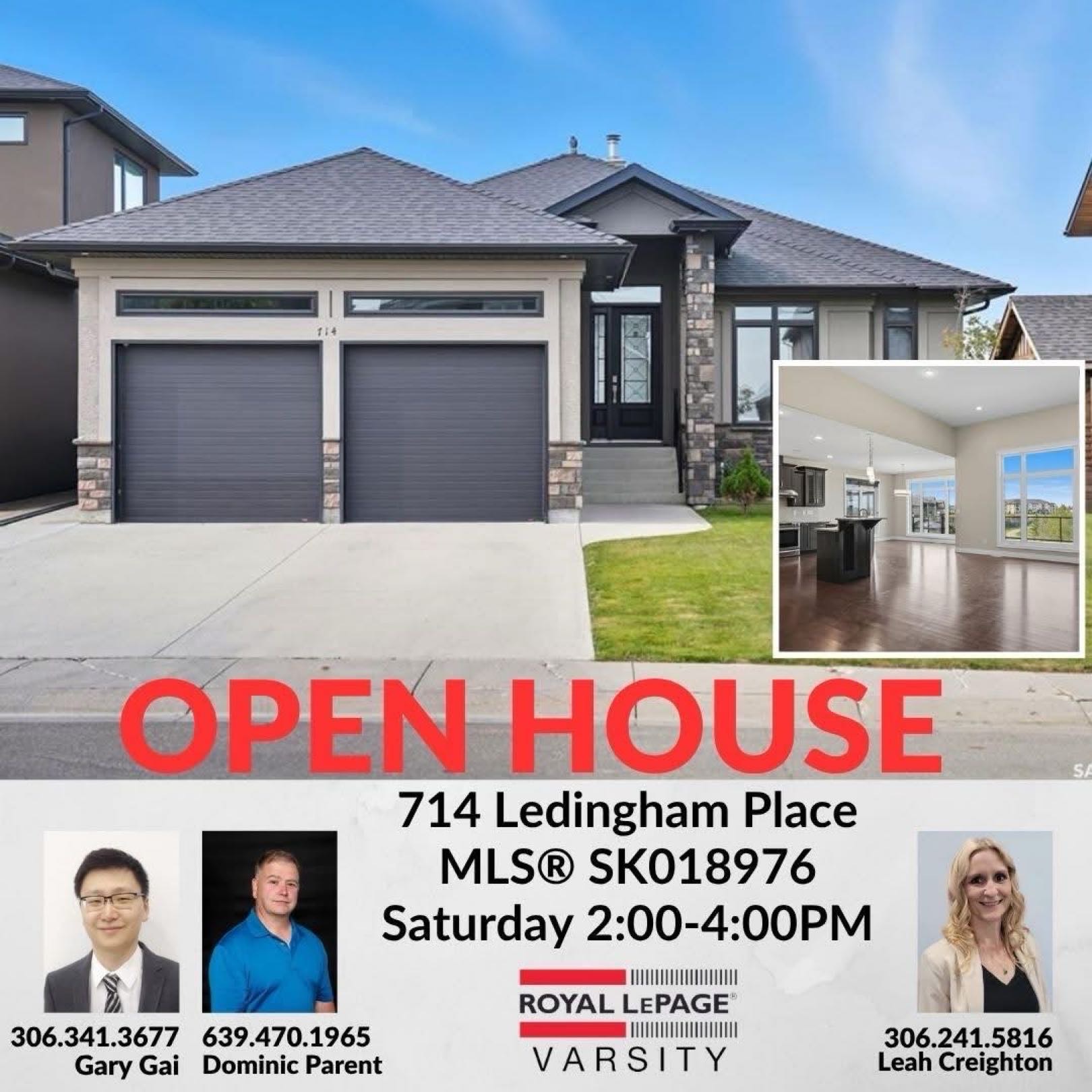 Public Open House公众开放看房 714 Ledingham Pl 10月4日 周六 2-4PM Gary Gai或者同事Dominic Parent会在此迎接🙏