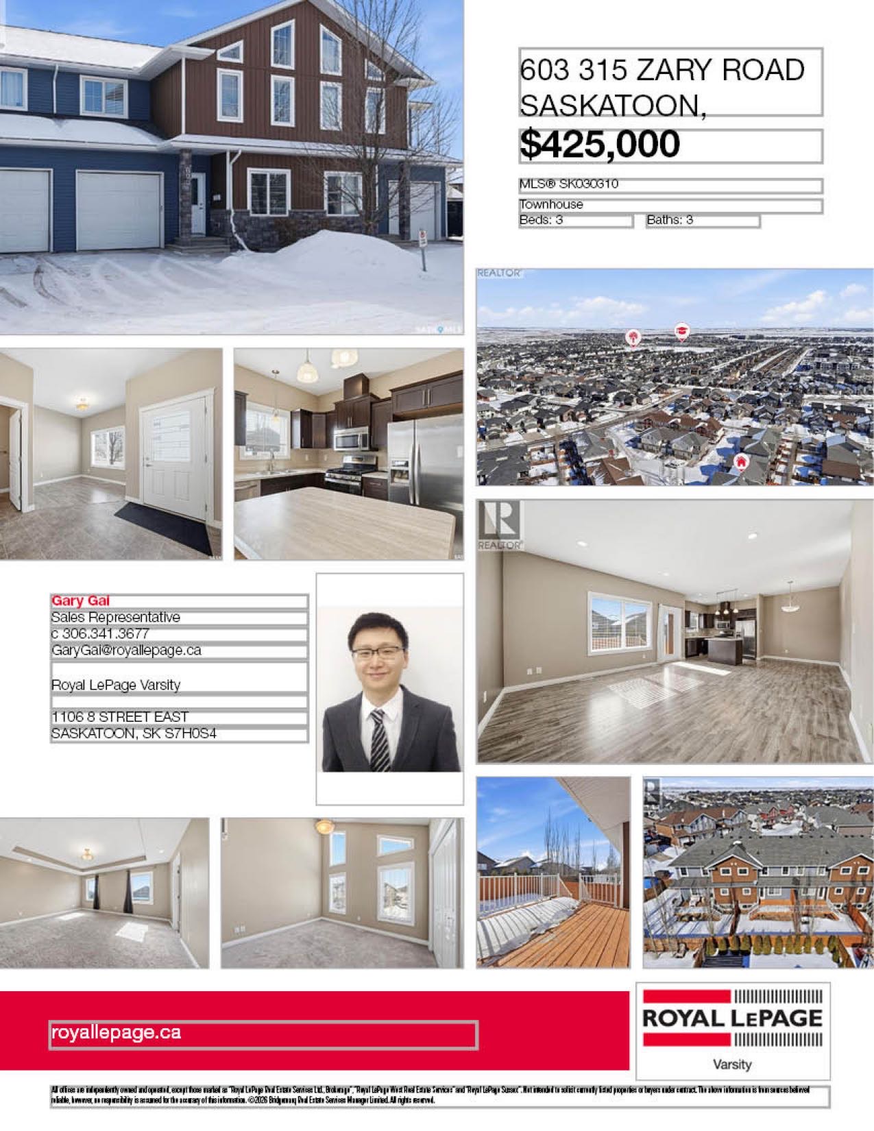 🏡 Evergreen 优质联排别墅上市 📍603–315 Zary Road  1,804 sqft、3卧3卫 的宽敞联排别墅