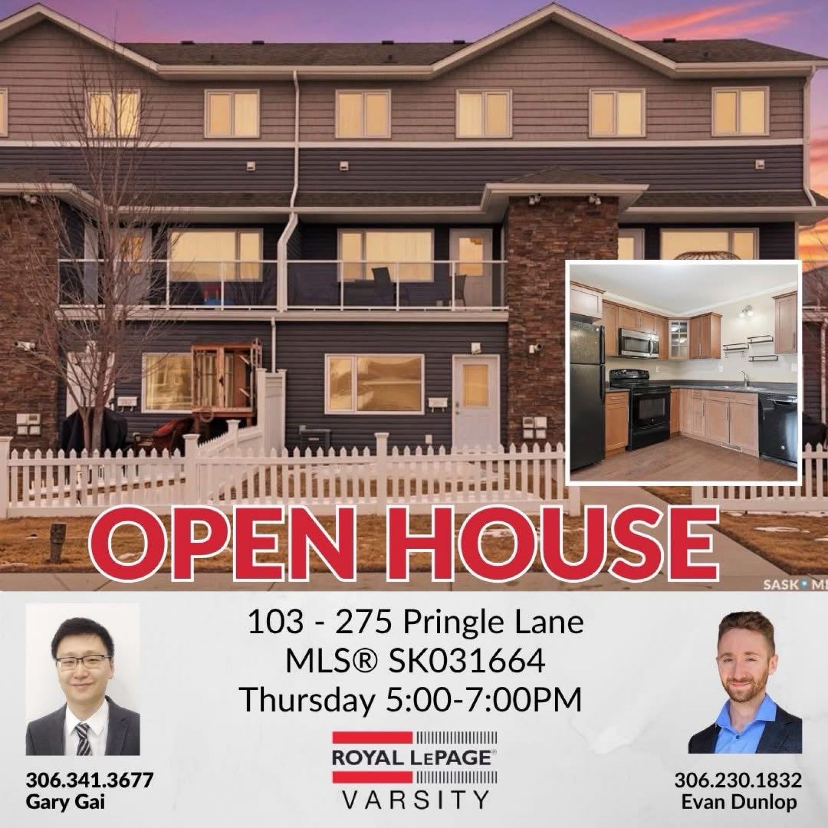 Public Open House公众开放看房 103-275 Pringle Lane 4月9日 周四 5:00-7:00PM Gary Gai或者同事Evan Dunlop会在此迎接🙏  Stonebridge小区明亮2房叠拼单元出售。面向阳光充足的南向前院，俯瞰安静的街道