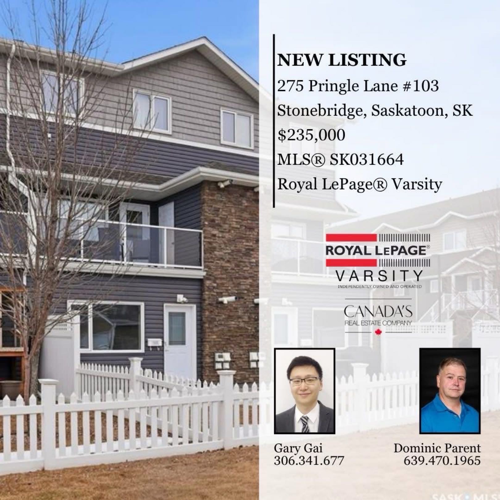 Public Open House公众开放看房 103-275 Pringle Lane 4月9日 周四 5:00-7:00PM Gary Gai或者同事Evan Dunlop会在此迎接🙏  Stonebridge小区明亮2房叠拼单元出售。面向阳光充足的南向前院，俯瞰安静的街道 - 2