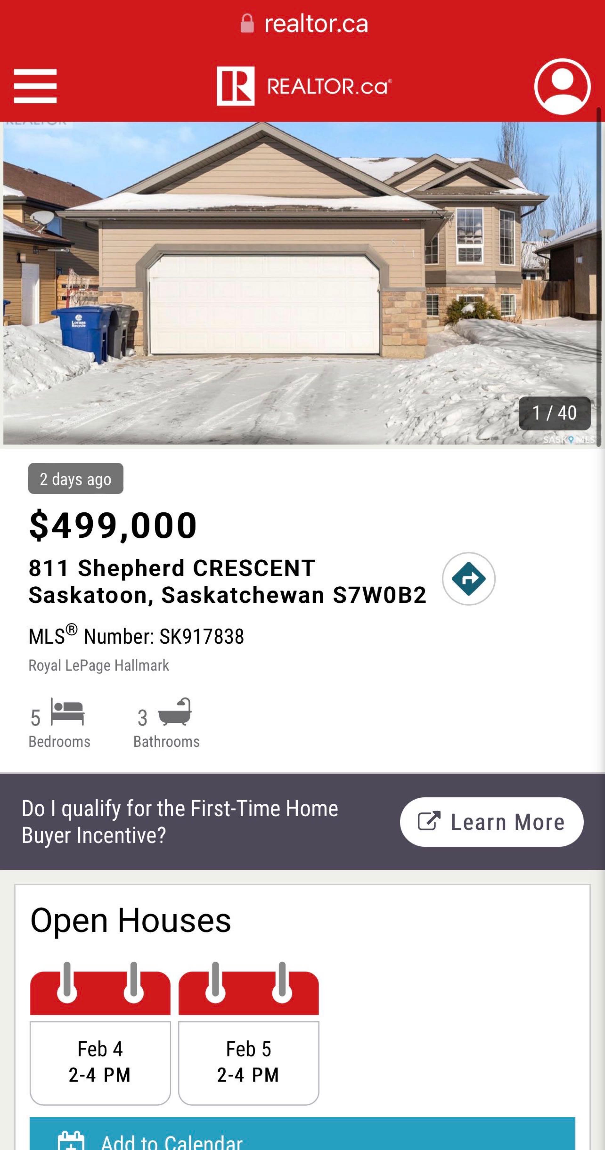 Public Open House公众开放看房 811 Shepherd Cres 2月4日 & 2月5日 周六周日2:00-4:00 PM Gary Gai或者同事Dominic Parent会在此迎接🙏 - 2