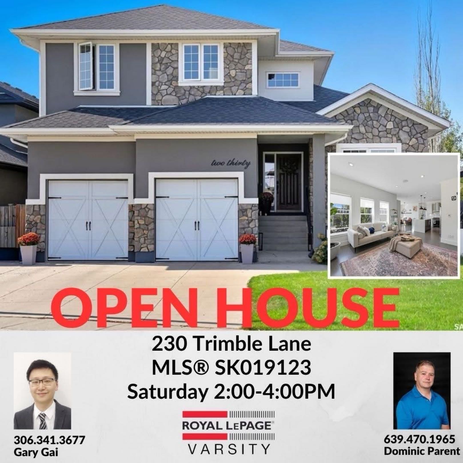 Public Open House公众开放看房 230 Trimble Lane 10月4日 周六 2:00-4PM Gary Gai或者同事Dominic Parent会在此迎接🙏