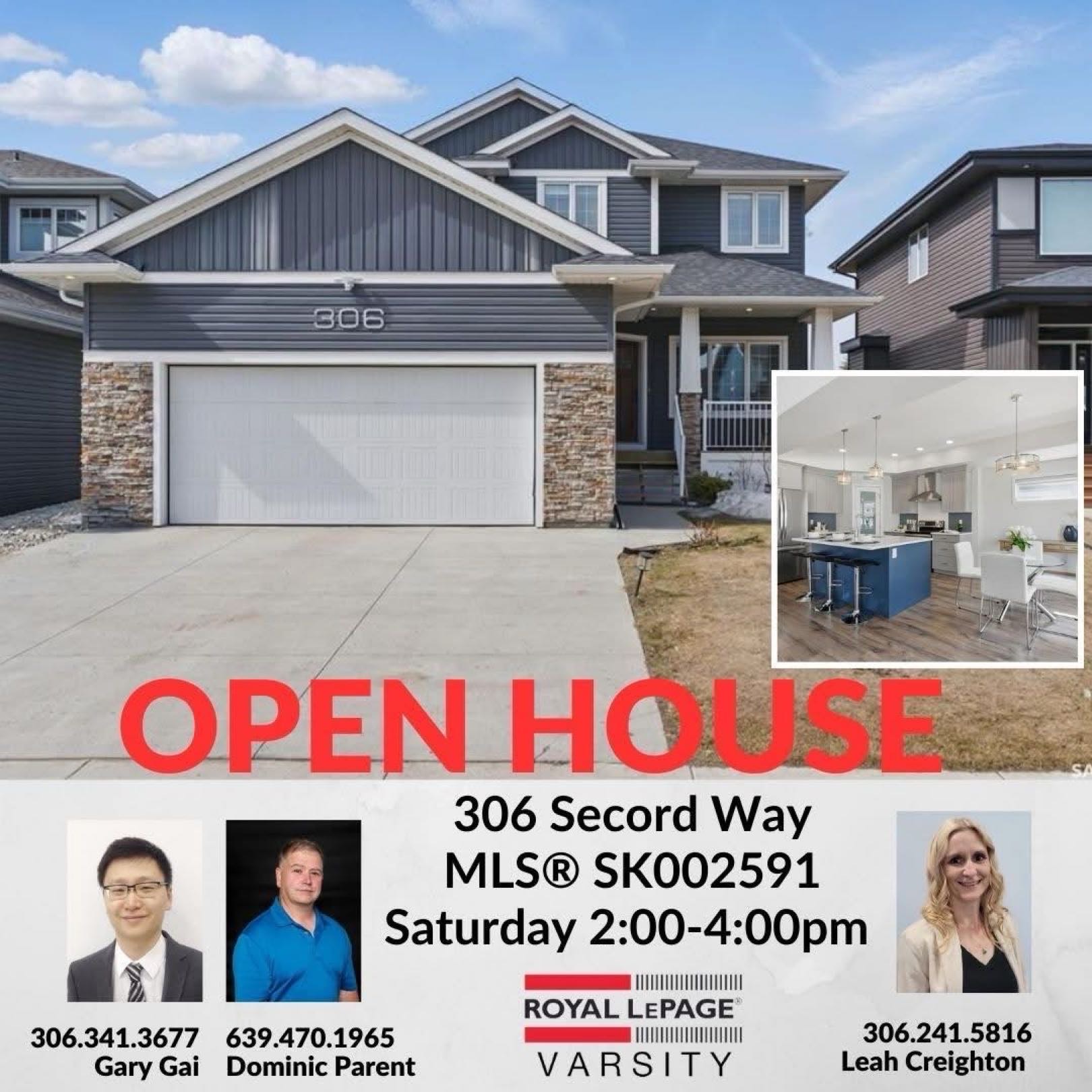 306 Secord Way 8月30日 周六2:00-4:00PM Gary Gai或者同事Dominic Parent会在此迎接🙏 ————— Brighton小区背靠公园绿地3房3卫独立屋出售。Montana Homes前样板房，2102平方英尺，后院紧邻风景优美的步行道