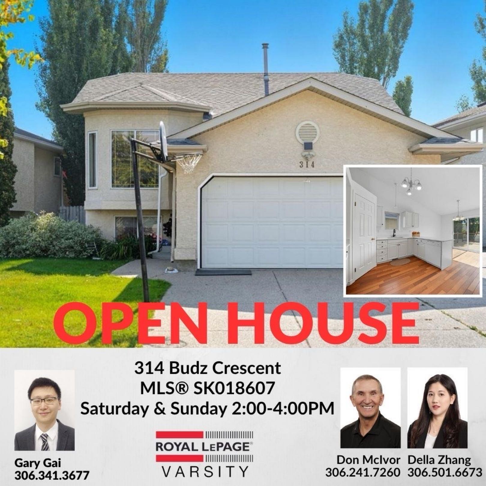 Public Open House公众开放看房 314 Budz Cres  11月22日23日 周六周日 2-4 PM Gary Gai或者同事Della Zhang会在此迎接🙏  ————————- Arbor Creek 安静街区的5房3卫错层独立屋出售。环境优美，街景整