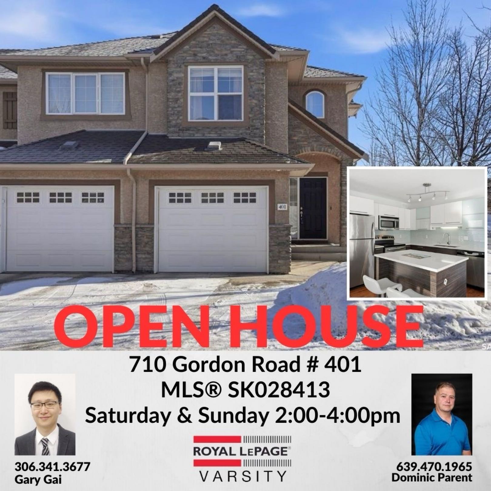 Public Open House公众开放看房 710 Gordon Rd Unit 401 2月14&15日 周六周日2:00-4:00PM Gary Gai或者同事Dominic Parent会在此迎接🙏 ————— Stonebridge小区边户3房3卫大尺寸联排出售。小