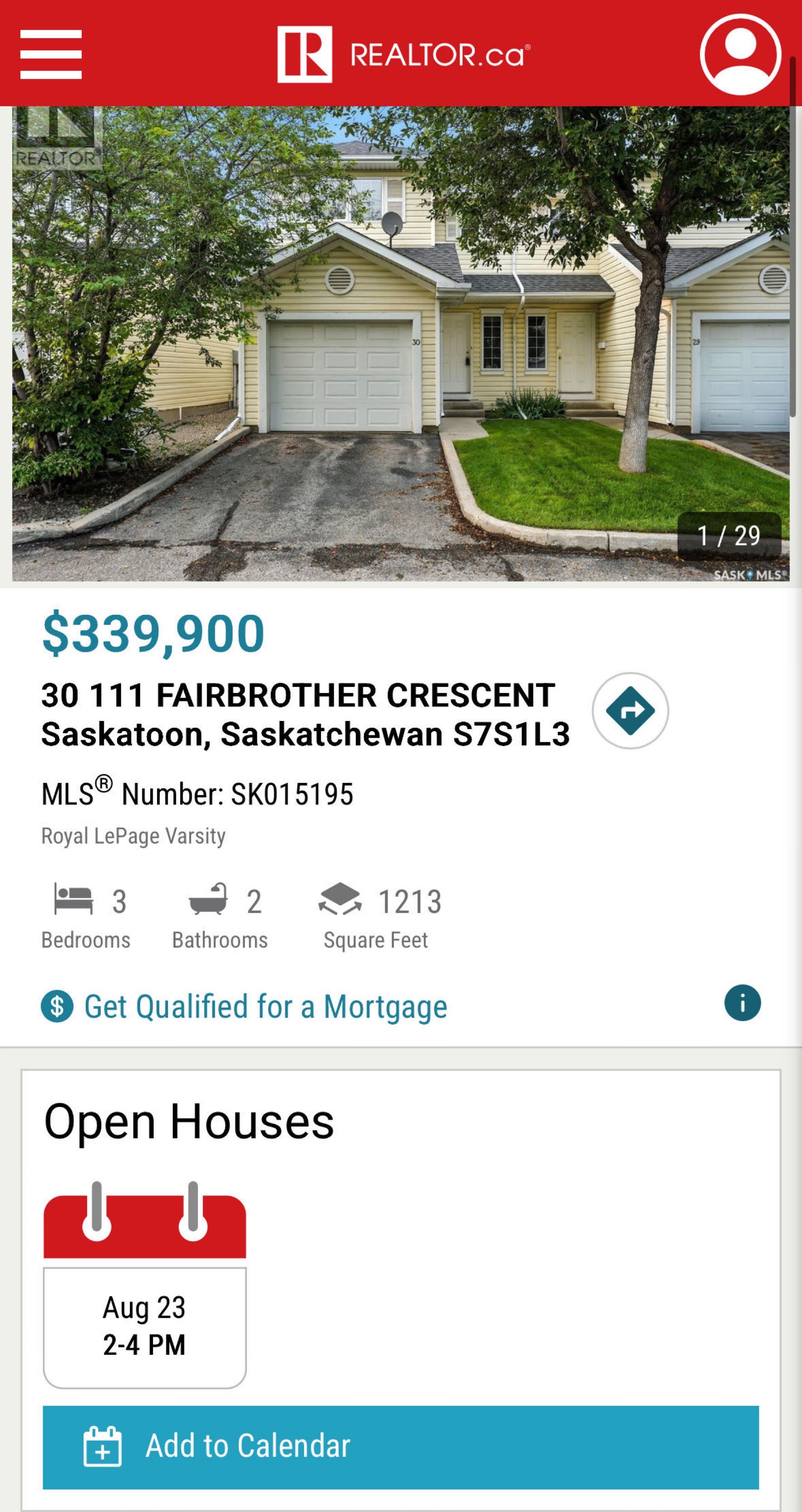 Public Open House公众开放看房 #30-111 Fairbrother Cres 8月23日 周六 2-4PM Gary Gai或者同事Dominic Parent会在此迎接🙏 ————— Silverspring小区安静边户3房联排出售！1,213 平方英尺边 - 2