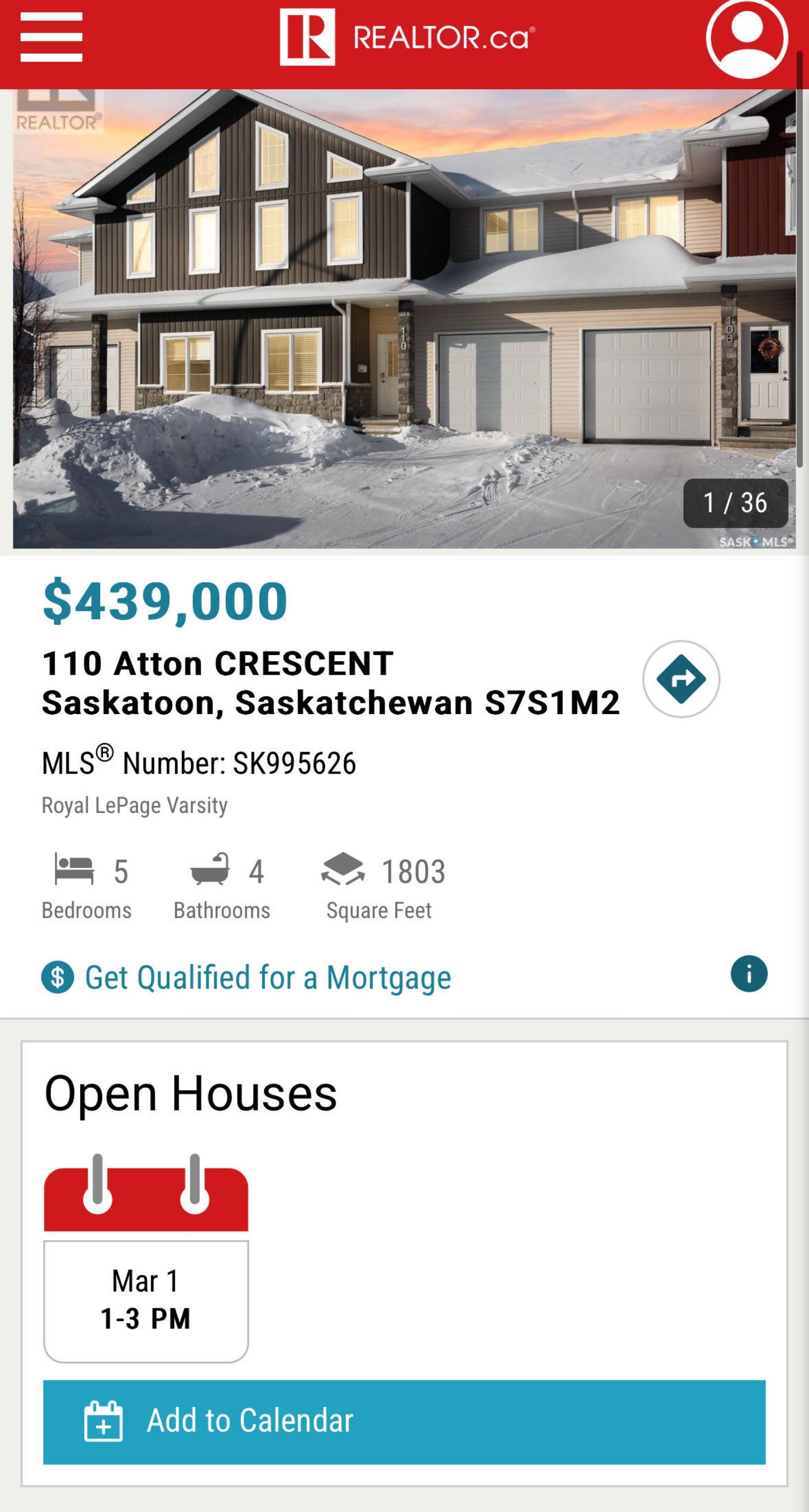 Public Open House公众开放看房 110 Atton Cres 3月1日 周六1-3PM - 2