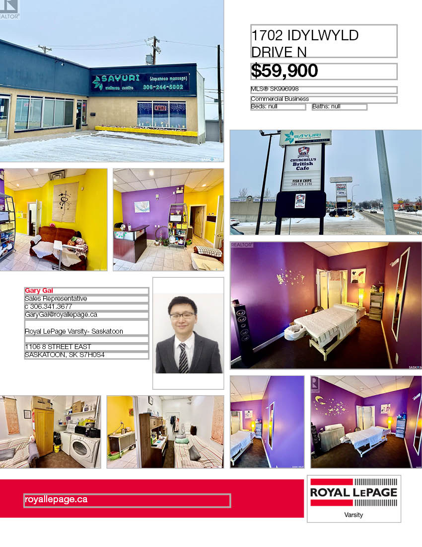 Saskatoon室内日式按摩店Sayuri Wellness Centre生意出售。核心位置繁忙交