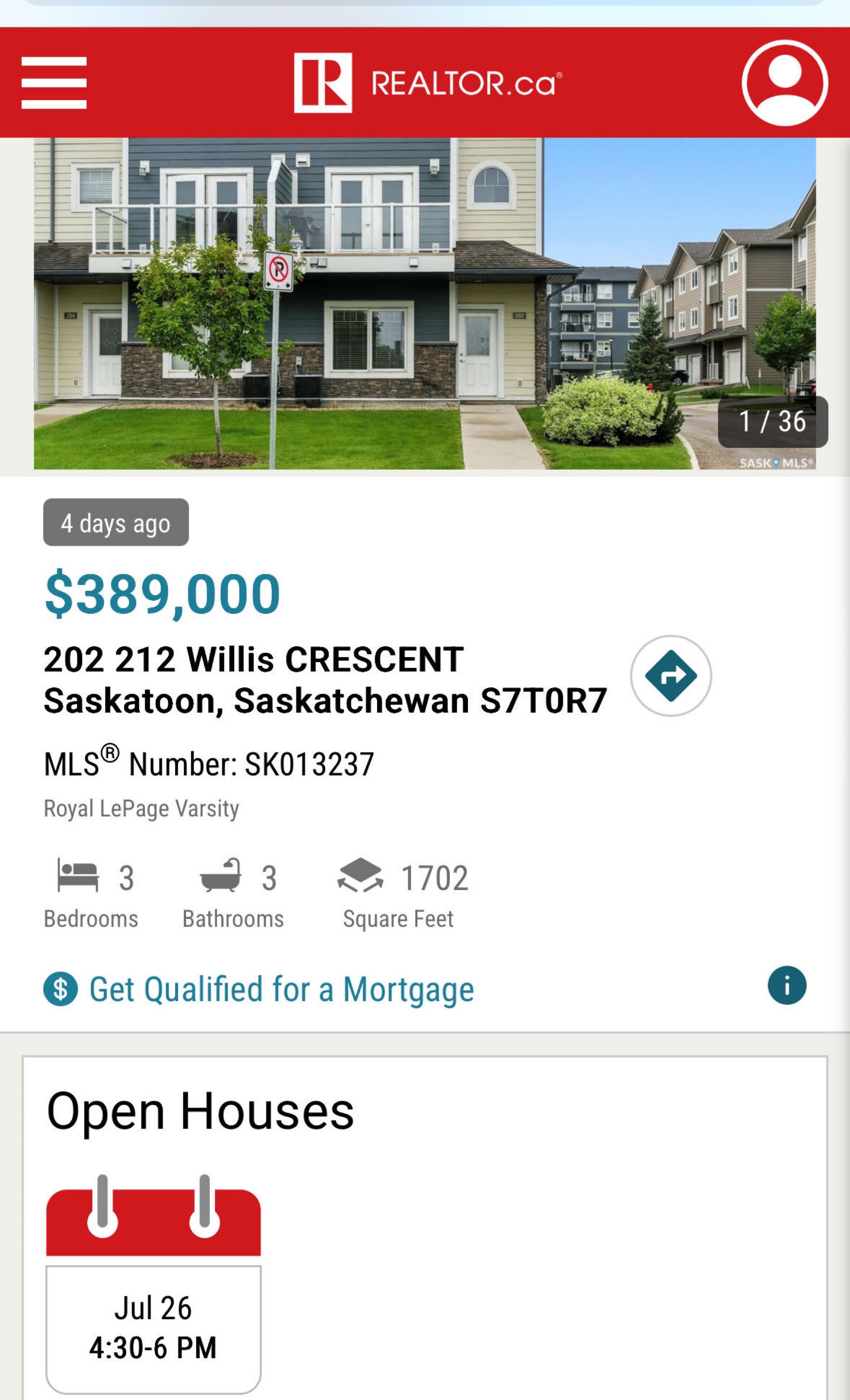 Public Open House公众开放看房 202-212 Willis Cres 7月26日 周六 4:30-6 PM Gary Gai或者同事Dominic Parent会在此迎接🙏 ————— Stonebridge小区边户1700尺3房3卫2厅双车库联排出售。位置便 - 2