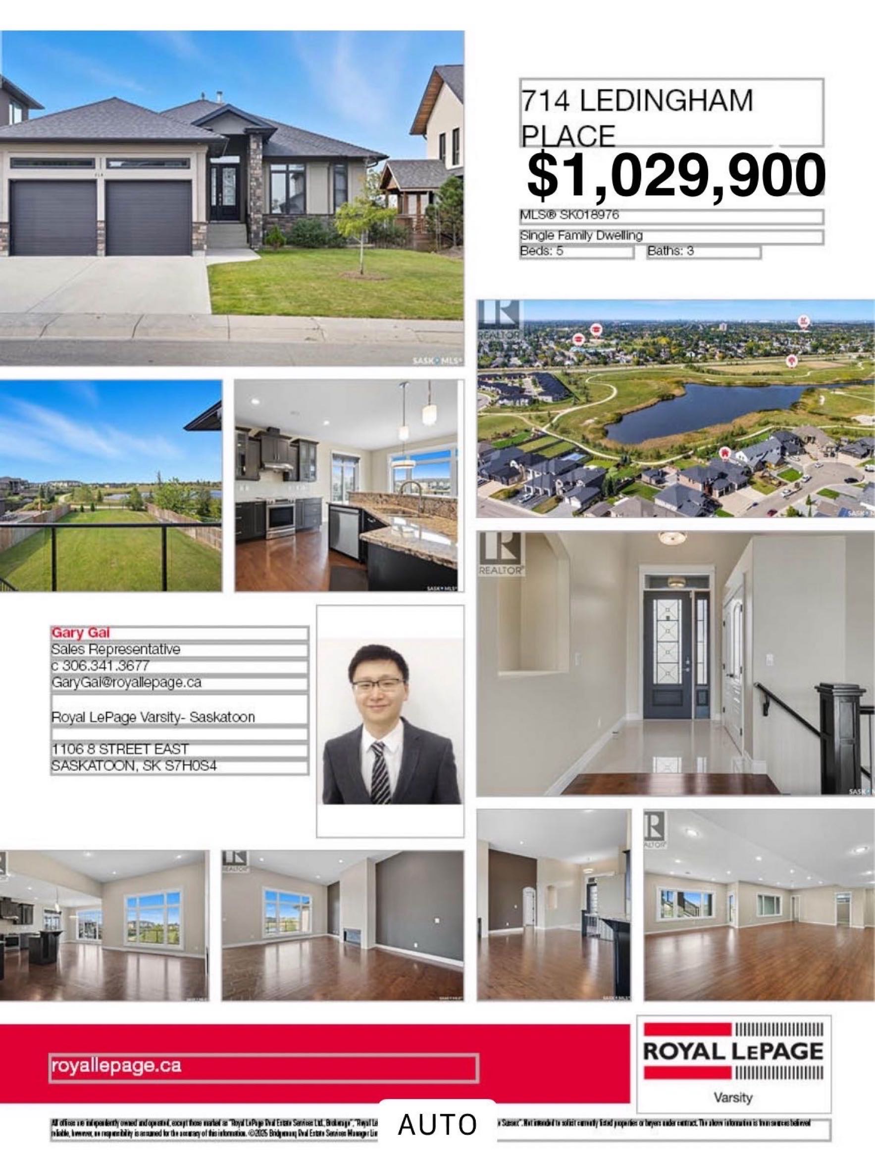 Public Open House公众开放看房 714 Ledingham Pl 11月9日 周日 2-4PM Gary Gai或者同事Dominic Parent会在此迎接🙏 ————— Rosewood公园湖景地下室步出式独立屋出售！超大占地9,559 平方英尺，位于优越的 - 2