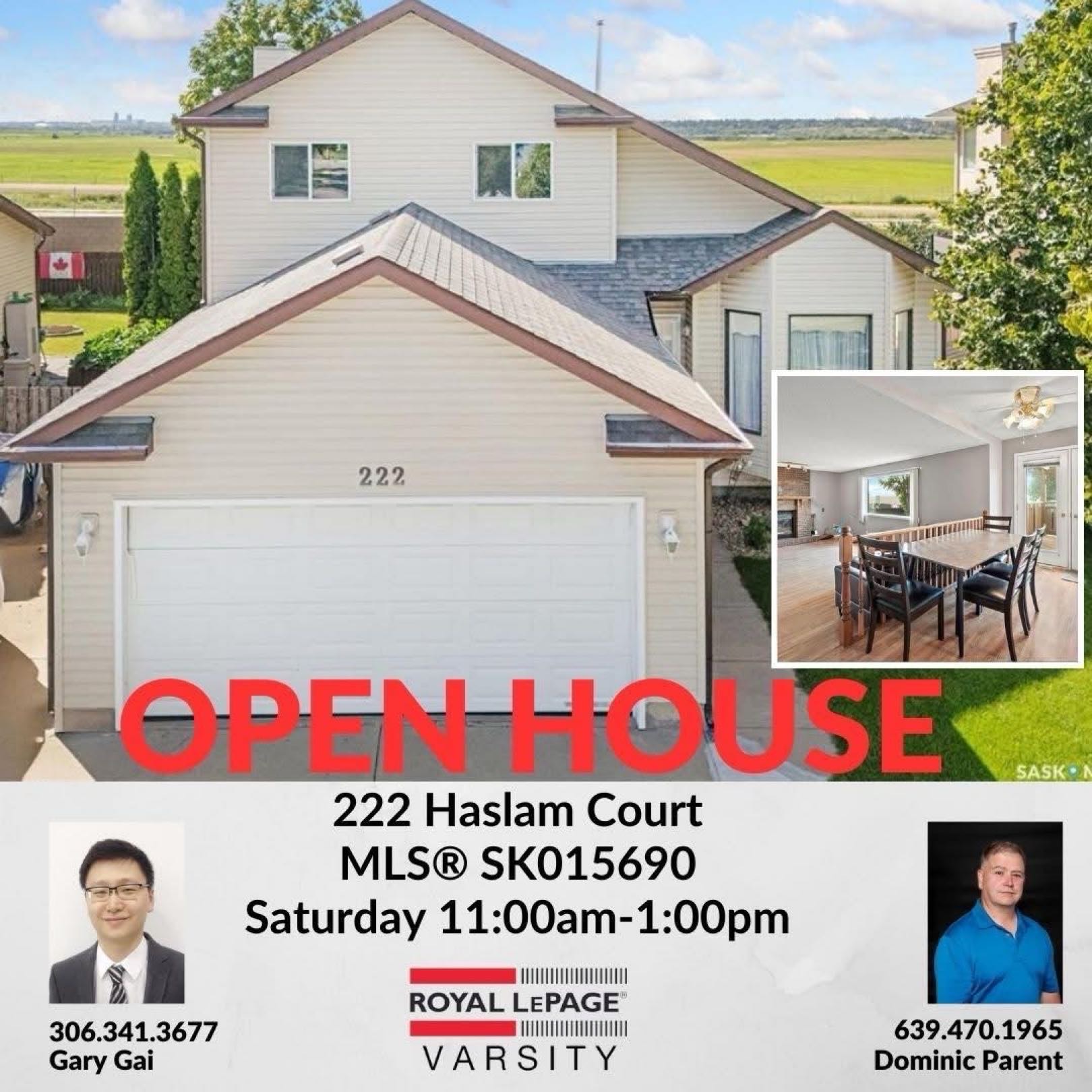 Public Open House公众开放看房 222 Haslam Ct 9月6日 周六 11-1 PM Gary Gai或者同事Dominic Parent会在此迎接🙏 ————— Silverspring 社区4房双车库独立屋出售！约 1883 平方英尺，采光充足，布局合