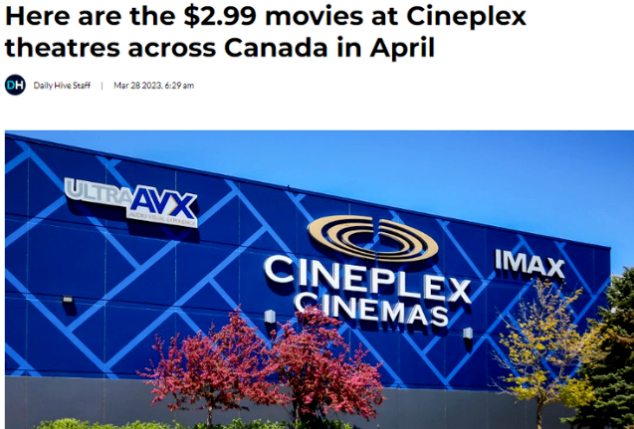 最新！Cineplex电影院4月$2.99电影LIST公布啦，5部大片看起来~
