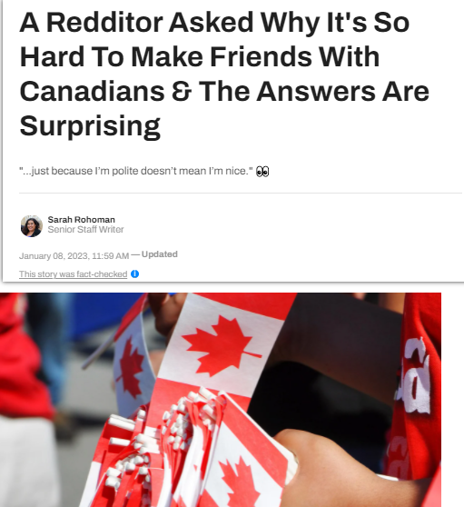 一位Redditor用户问:为什么和加拿大人交朋友这么难，答案令人惊讶!