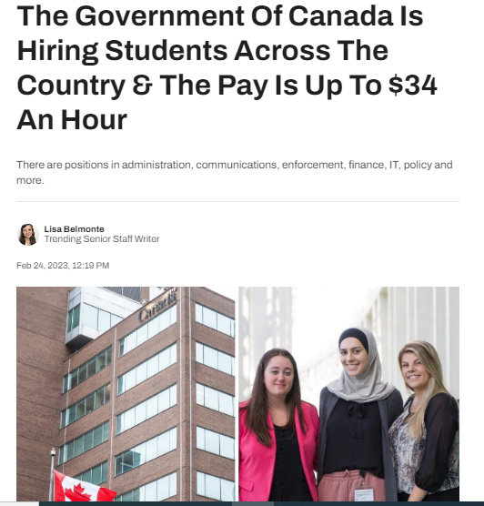 加拿大政府正在全国各地招聘学生，工资每小时16至34.59元！
