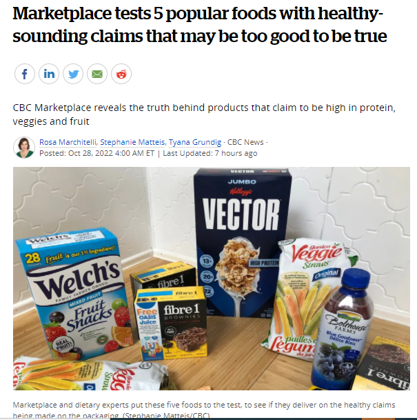 CBC市场揭示了5种流行食品的真相，包装上的健康说法只是为了吸引消费者购买而设计的市场营销！