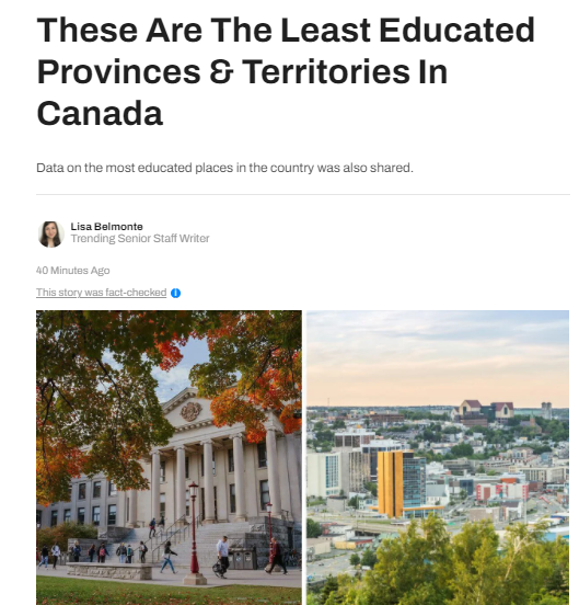 这个是加拿大受教育程度最低的省份和地区!