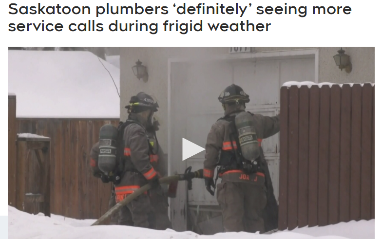 在寒冷的天气里，萨斯卡通的水管工接到的服务电话越来越多！