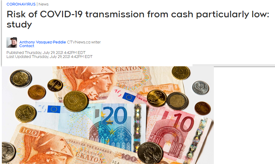 研究表明:现金传播COVID-19的风险特别低！