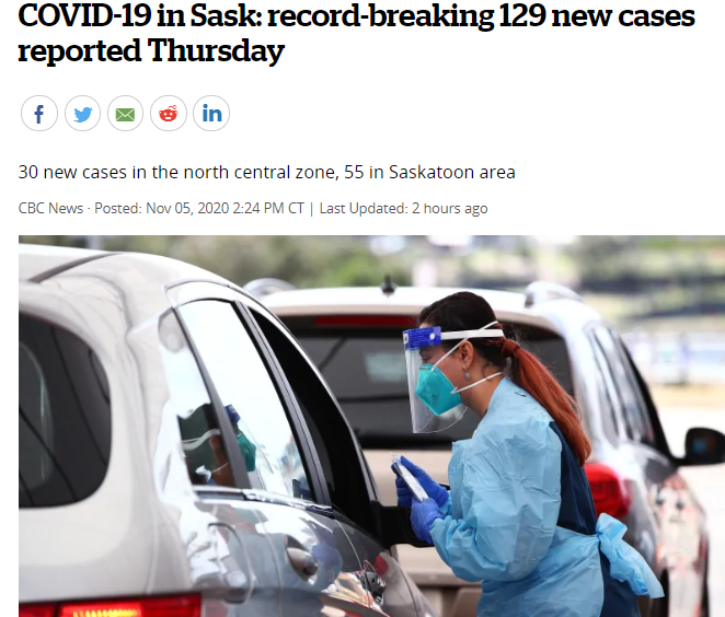破纪录！萨省今日新增129，萨斯卡通新增55例，Willowgrove学校和Centennial高中确认了各一例COVID-19病例！