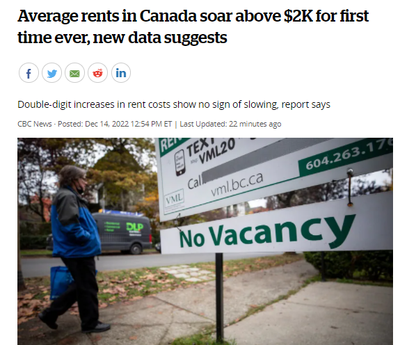 最新数据显示，加拿大的平均租金有史以来首次飙升至2000加元以上！