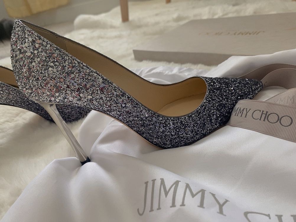 Jimmy Choo Romy 100 藏蓝和银色拼色 - 2