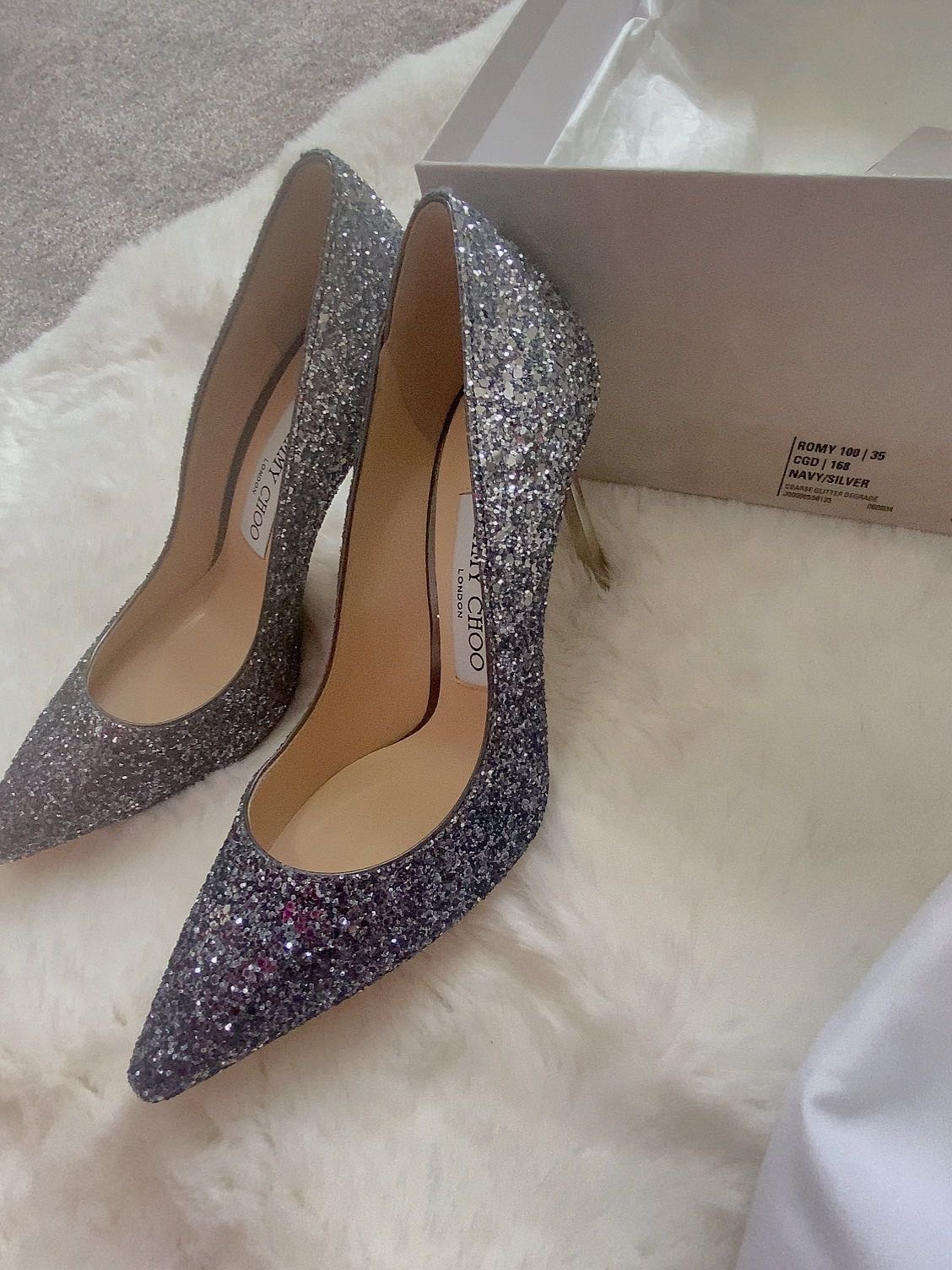 Jimmy Choo Romy 100 藏蓝和银色拼色 - 4