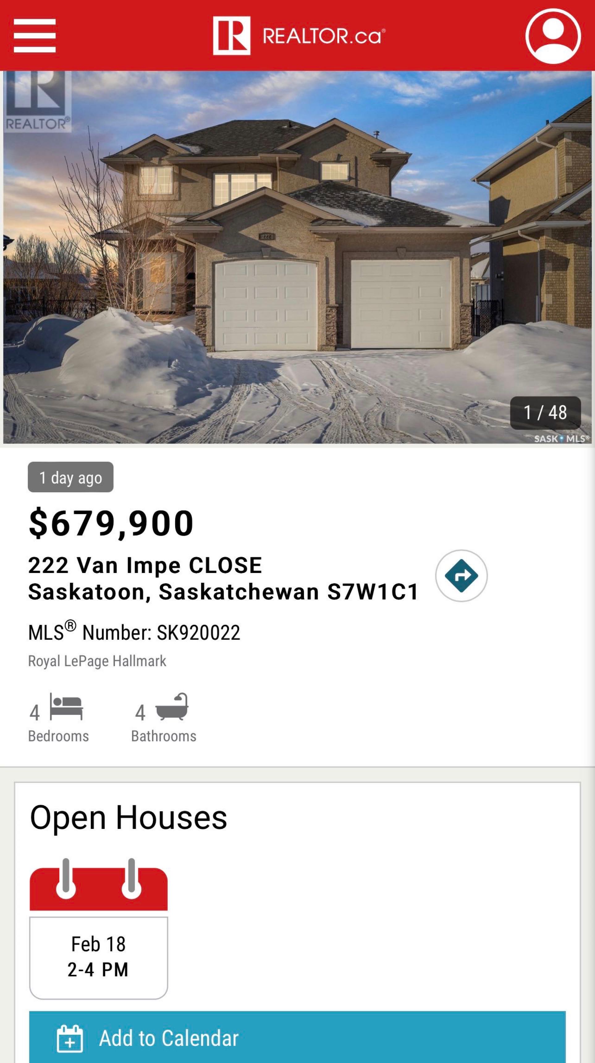 Public Open House公众开放看房 222 Van Impe Close 2月18日 周六 2:00-4:00 PM Gary Gai或者同事Dominic Parent会在此 - 3
