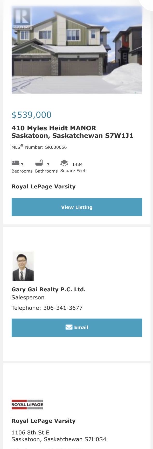 Public Open House公众开放看房 410 Myles Heidt Manor 3月14日 周六2-4PM Gary Gai或者同事Dominic Parent会在此迎接🙏 —————  Aspen Ridge小区背靠公园绿地半连体车库独立屋出售！，环境安静舒适，1 - 3