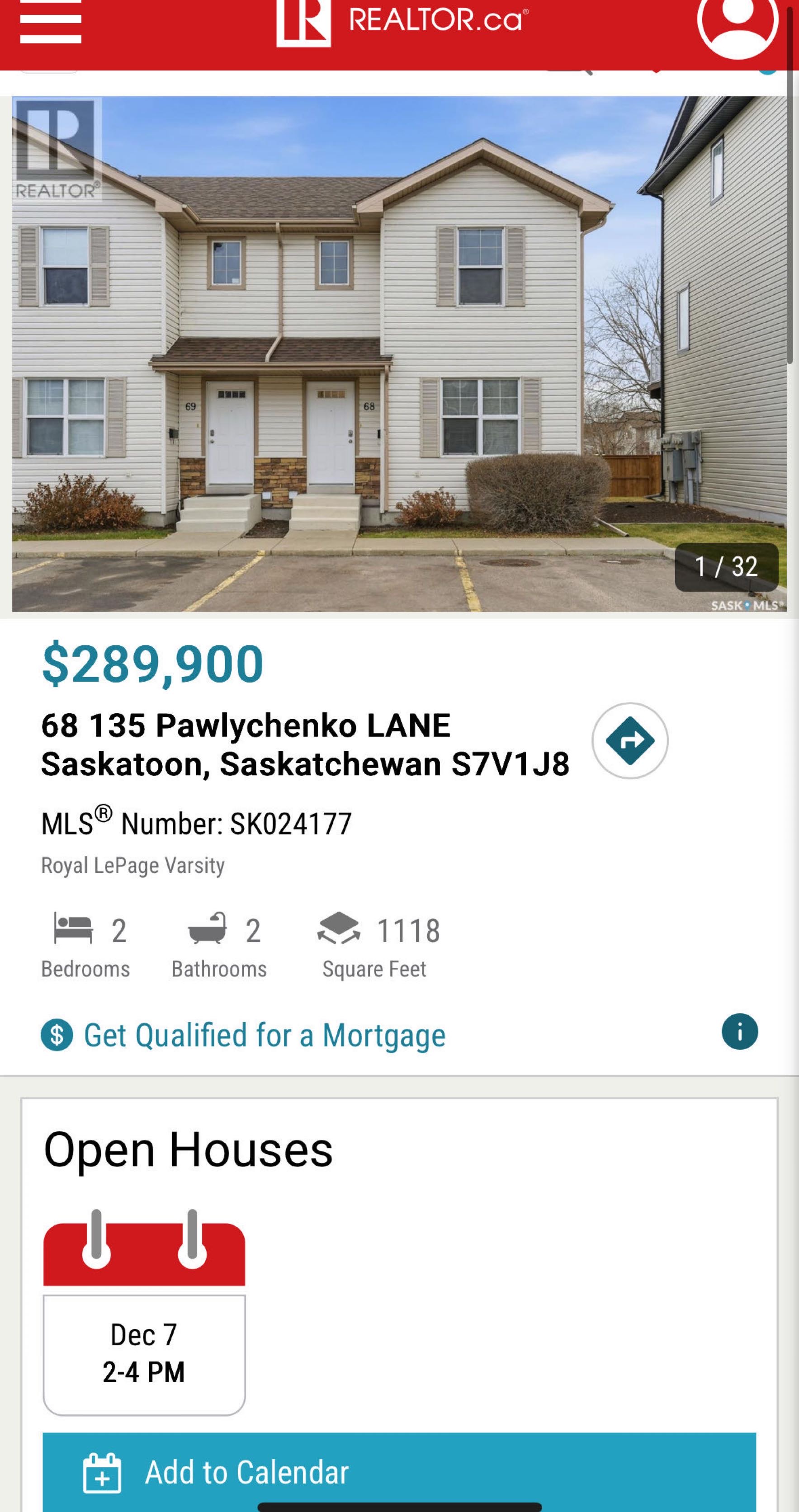 Public Open House公众开放看房 68-135 Pawlychenko Lane 12月7日 周日2:00-4:00PM Gary Gai或者同事Dominic Parent会在此迎接🙏 ————— Lakewood小区安静边户联排别墅出售，两间宽敞卧室和两间浴室 - 2