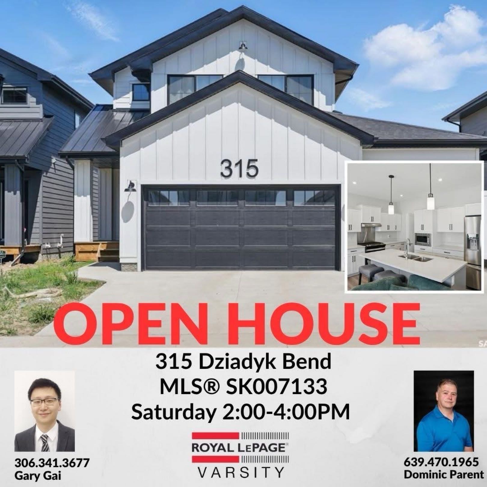 Public Open House公众开放看房 315 Dziadyk Bend 7月5日 周六 2-4PM Gary Gai或者同事Dominic Parent会在此迎接🙏 ————— Rosewood小区步行小学三车库1,930 平方尺独立屋出售。三间卧室、一间书房和一个多