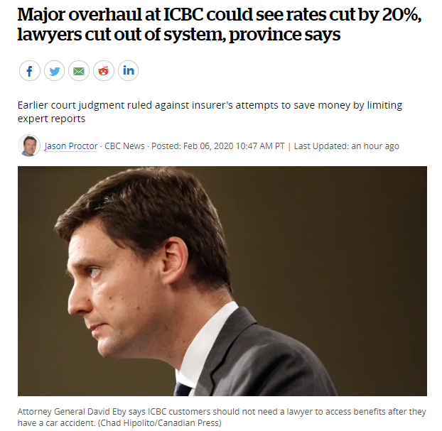 BC省表示，ICBC的重大改革可能会促使保费下调20%