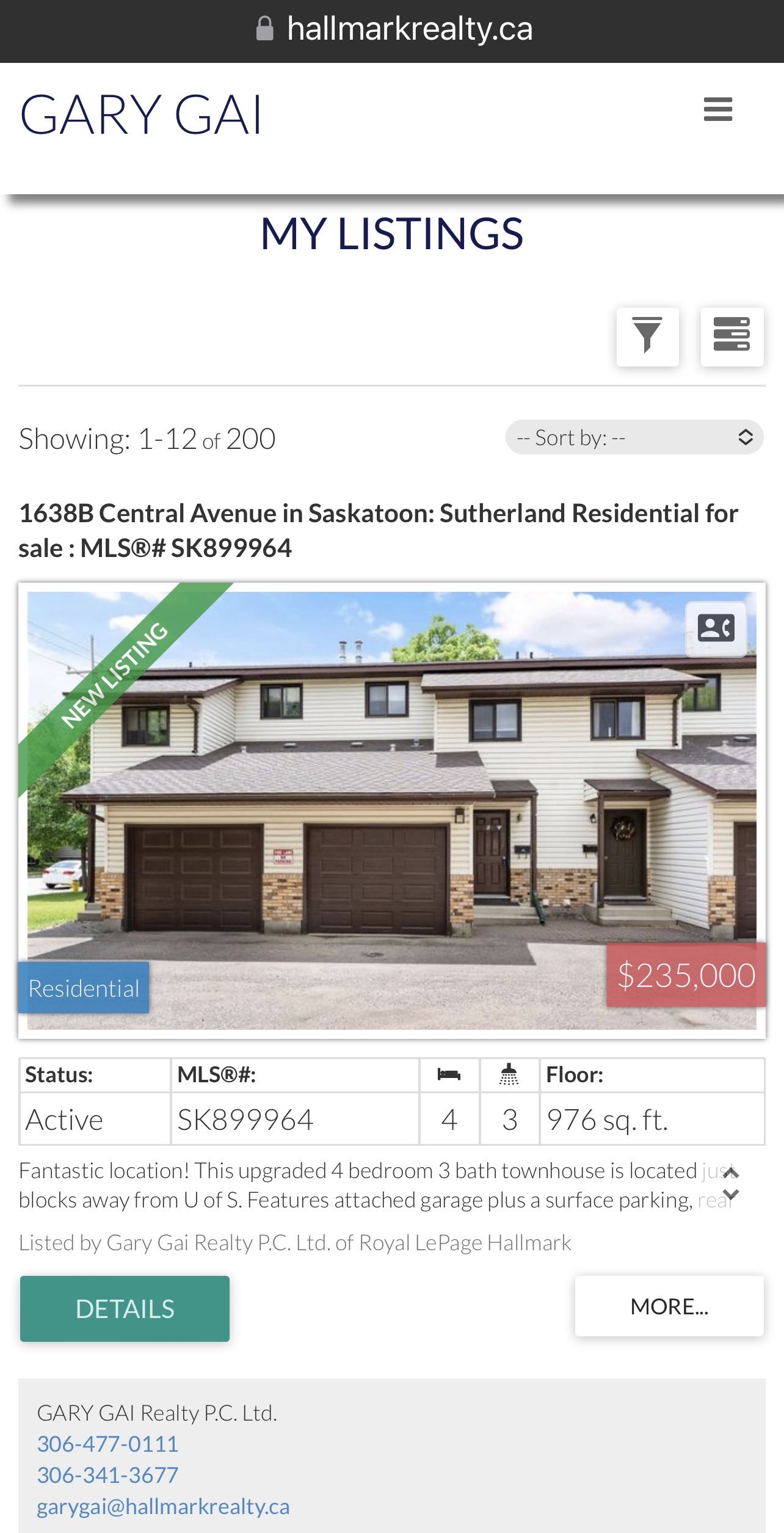 Sutherland小区4 房3卫联排出售。本地人业主，位置便利，近大学。连房子单车库外加一个室外车位。大窗户明亮，新不锈钢家电，新合成板地板和部分地毯，地下室完整装修有一房一厅一简易厨房水吧，另外带一独立露台。房屋近期更新，维护好。挂牌价格：$235000。 有意请联系地产经纪 - 3