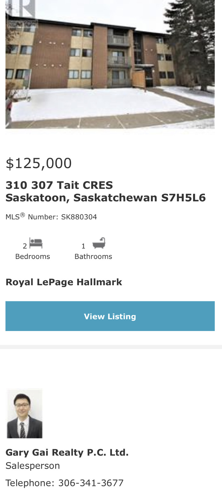 Wildwood小区854尺2室1卫公寓出售。近8街3楼顶层边户安静，含阳台，一个地上车位，独立洗衣烘干机。挂牌价格：$125,000。有意请联系地产经纪Gary Gai 盖王睿 306341367 - 3