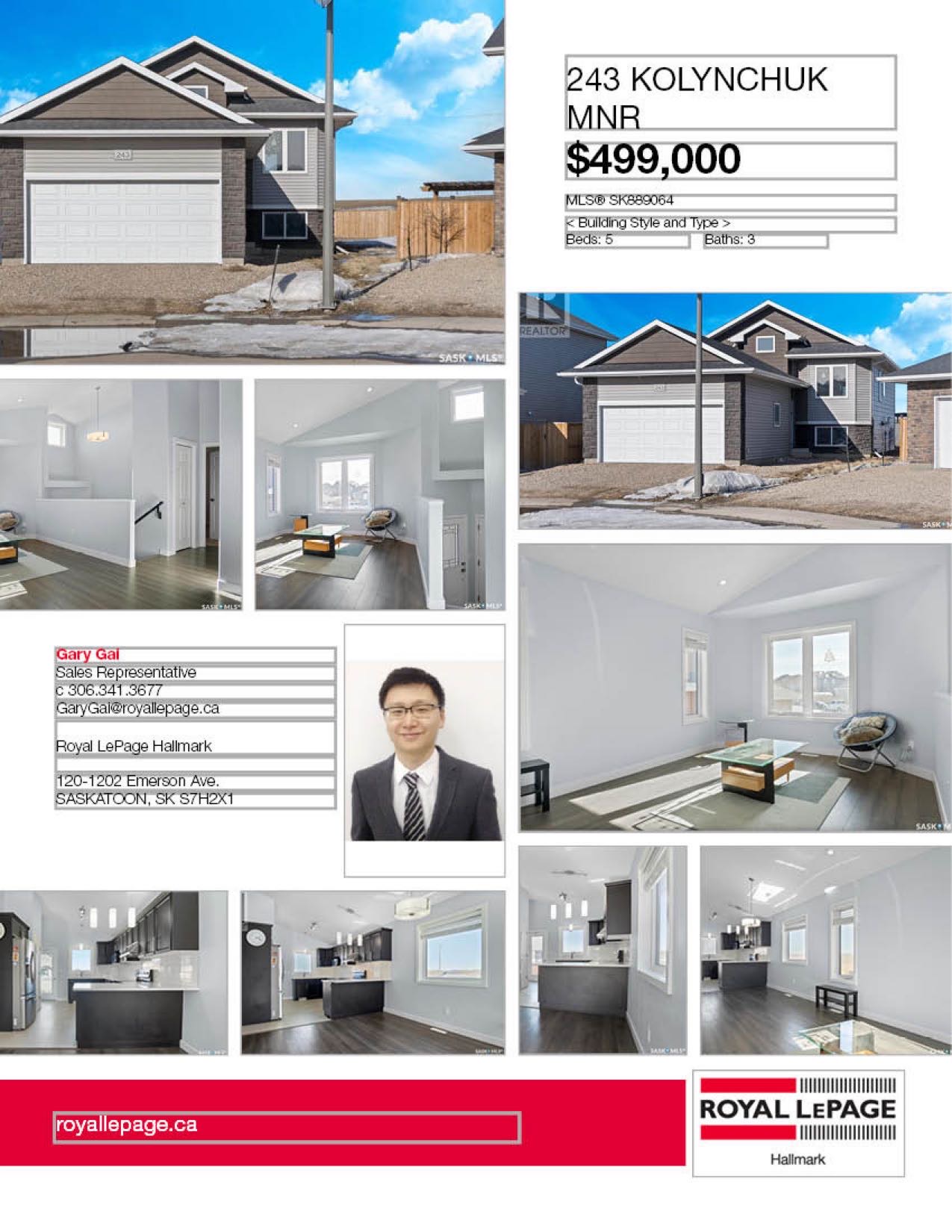 Stonebridge小区Fraser Homes建商1147尺错层独立屋，5房3卫，带半地下2室一厅一厨一卫独立出入合法出租套间出售。连房双车库，超大扇形地块，主层有尖顶调高天花板，合成木地板和瓷砖地板，大理石厨房台面。不锈钢家电。采光好，保养如新。挂牌价格：$499000。