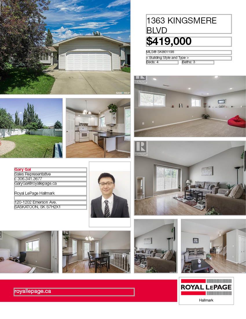 Lakeridge小区1995年建4房3卫3厅独立屋出售。尖顶挑高，3大卧室主卧带洗手间，半地下大活动厅，半地下大窗房间，私密大院子，双车库。保养佳，新刷漆。挂牌价格 $419000。详情联系地产经纪Gary Gai 盖王睿 3063413677 微信：gary3677