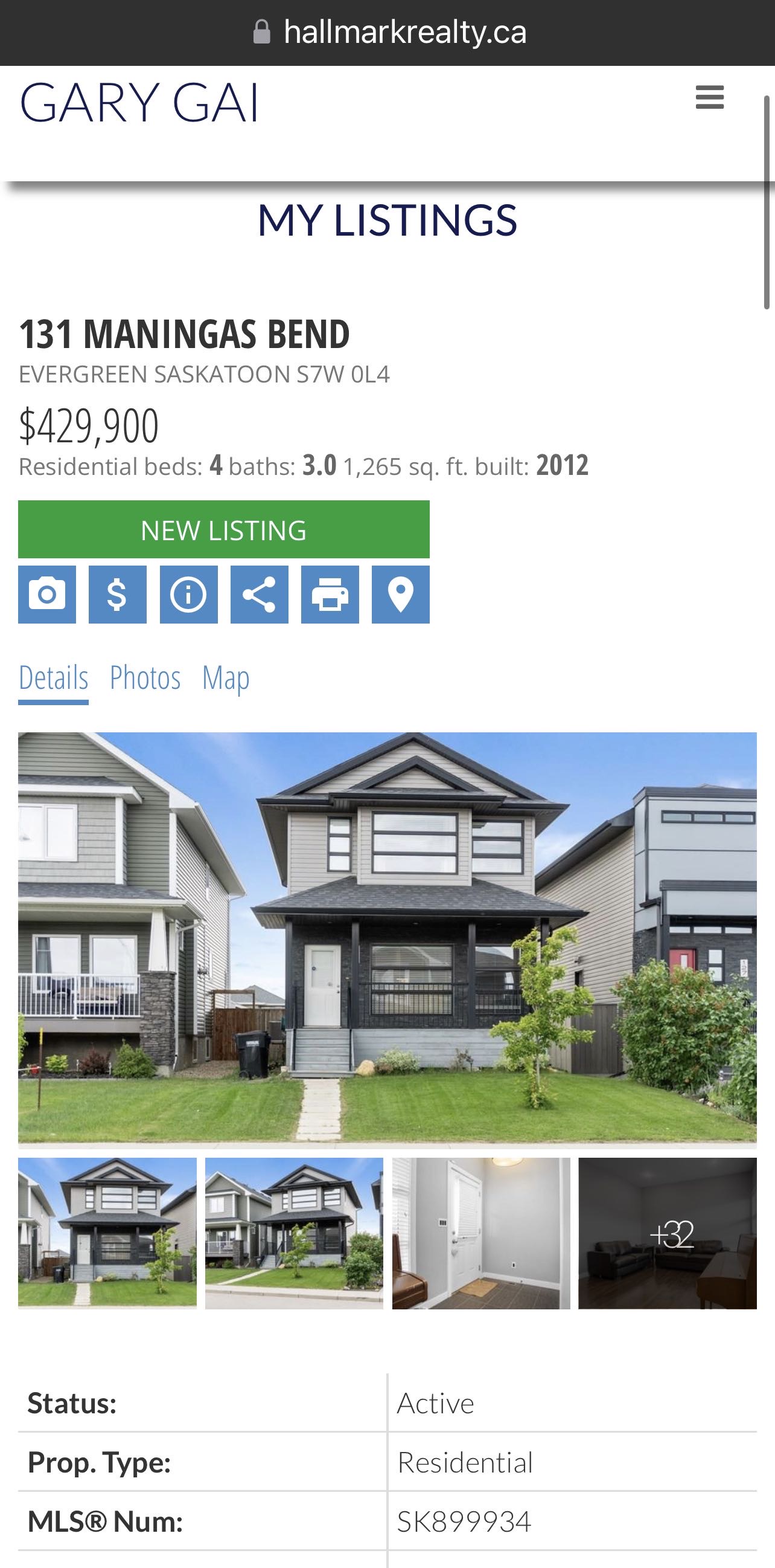 EVERGREEN小区2012年1265尺4房3卫双层独立屋出售。房屋位置佳，步行可达两所学校，公园购物，近高中，周围生活设施齐全。外墙采用石材装饰，一楼实木和瓷砖地板。客厅大窗户好彩光。厨房中岛大理石台面，全部不锈钢设备，多橱柜，带角柜，储物空间足。二楼三间全尺寸卧室。主卧外带 - 3