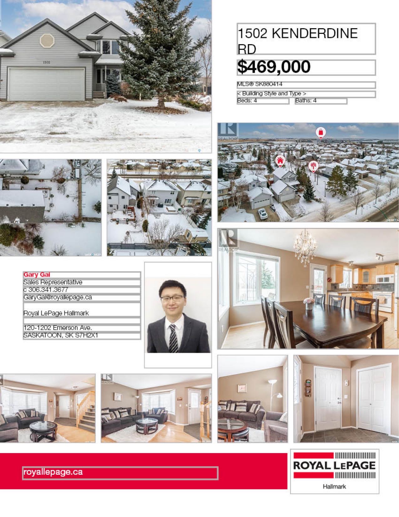 Arbor Creek背靠公园4房4卫两层独立屋出售。近学校购物。实木地板，大客厅餐厅，私密大院子。客厅采光好带飘窗壁炉，主卧带独立洗手间和步入式衣柜，地下室专业装修有一大家庭厅一卧房一洗手间。加热双车库。新换瓦片。挂牌价格：$469000。详情请联系地产经纪Gary Gai 盖