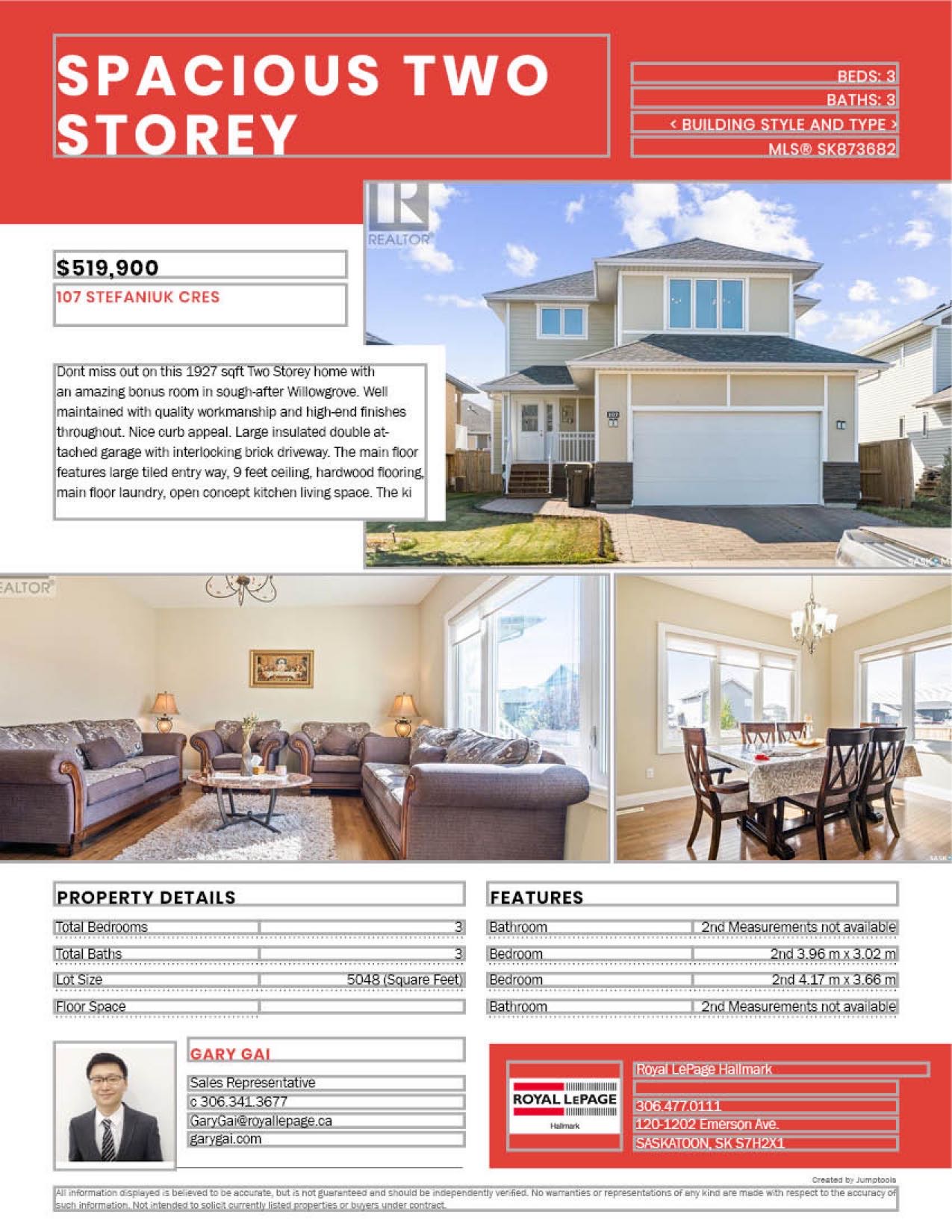 Willowgrove小区2011年建1927尺3室3卫双层独立屋出售。地理位置佳，步行可达学校，近公园，购物中心，交通便利。本地西人业主，高品质装修，全屋保养极佳。一楼挑高9英尺，瓷砖实木地板。开放式客厅和厨房，厨房大量橱柜，储藏空间大，带阻尼抽屉。花岗岩台面，陶瓷背板，和不锈