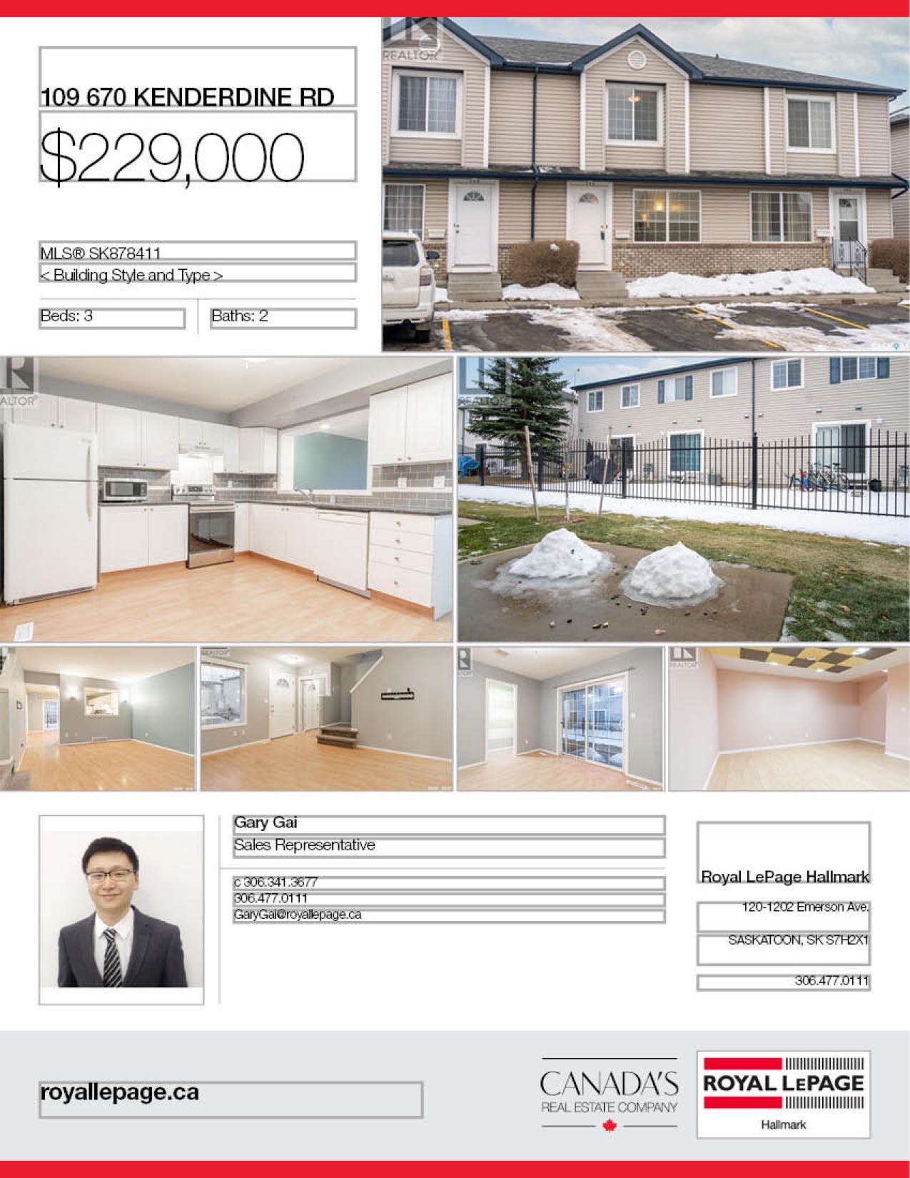 Arbor Creek小区2000年建3室2卫联排，地下室装修有一个大活动厅，背靠绿地 ，有空调。近小学，高中，公寓，商业购物方便。保养状况好，带两个停车位，较新地毯，合成木地板。开价$229000。 有意请联系地产经纪Gary Gai 3063413677 微信：gary367