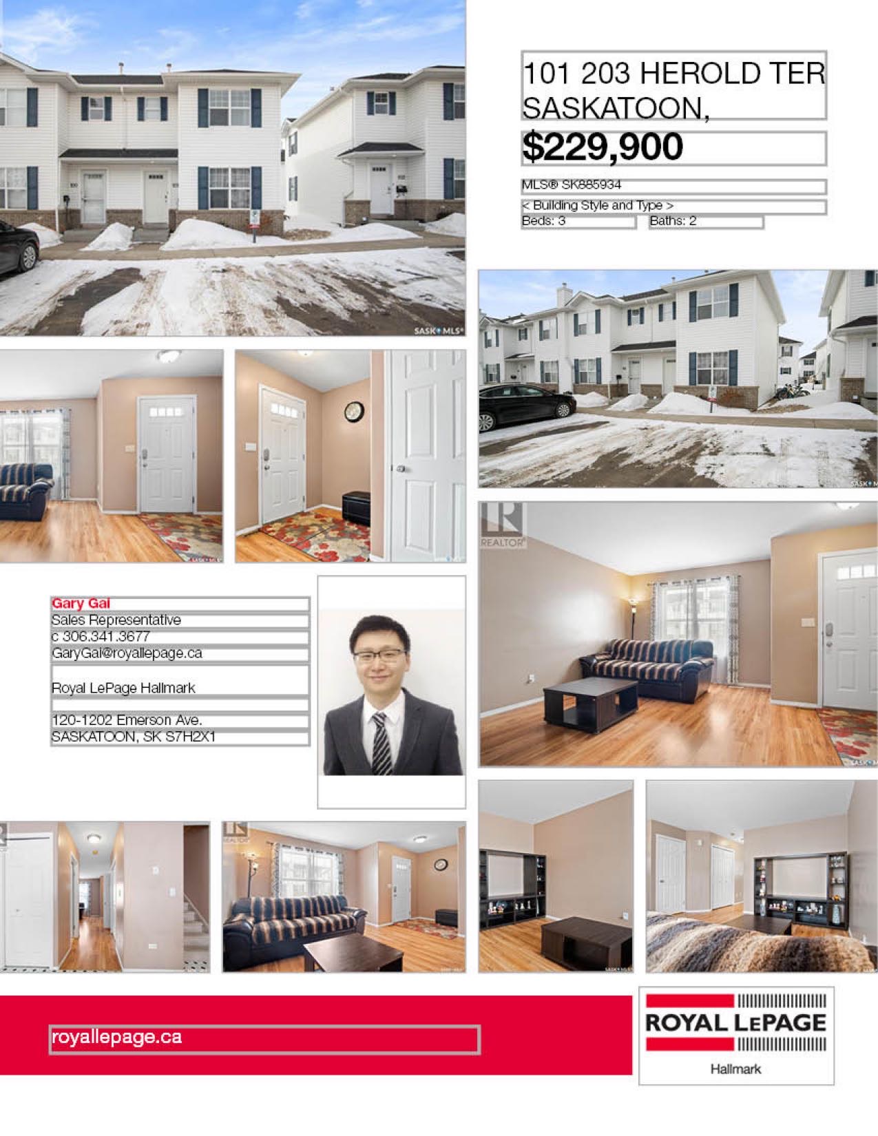 Lakewood小区2003年建3室2卫联排，安静边户，带中央空调。地下室完整装修有1个多功能厅。新热水器，新合成板地板。可以步行至附近商业购物方便，近小学。状况好，保养如新，挂牌价格：$229900。有意请联系地产经纪Gary Gai 盖王睿 3063413677 微信：gar